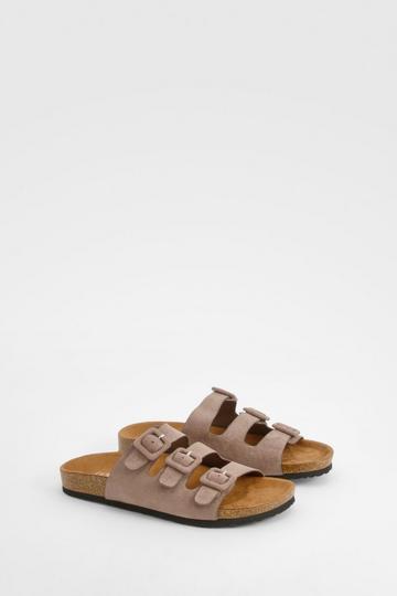 Wide Width Triple Strap Footbed Slides taupe