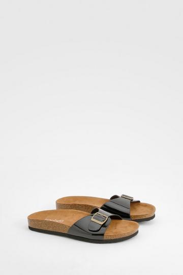 Wide Width Buckle Footbed Slides black