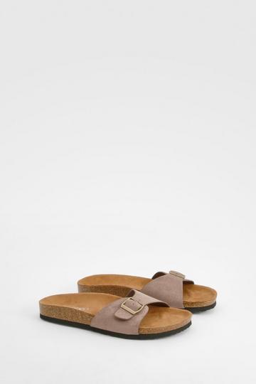 Wide Fit Buckle Footbed Sliders taupe