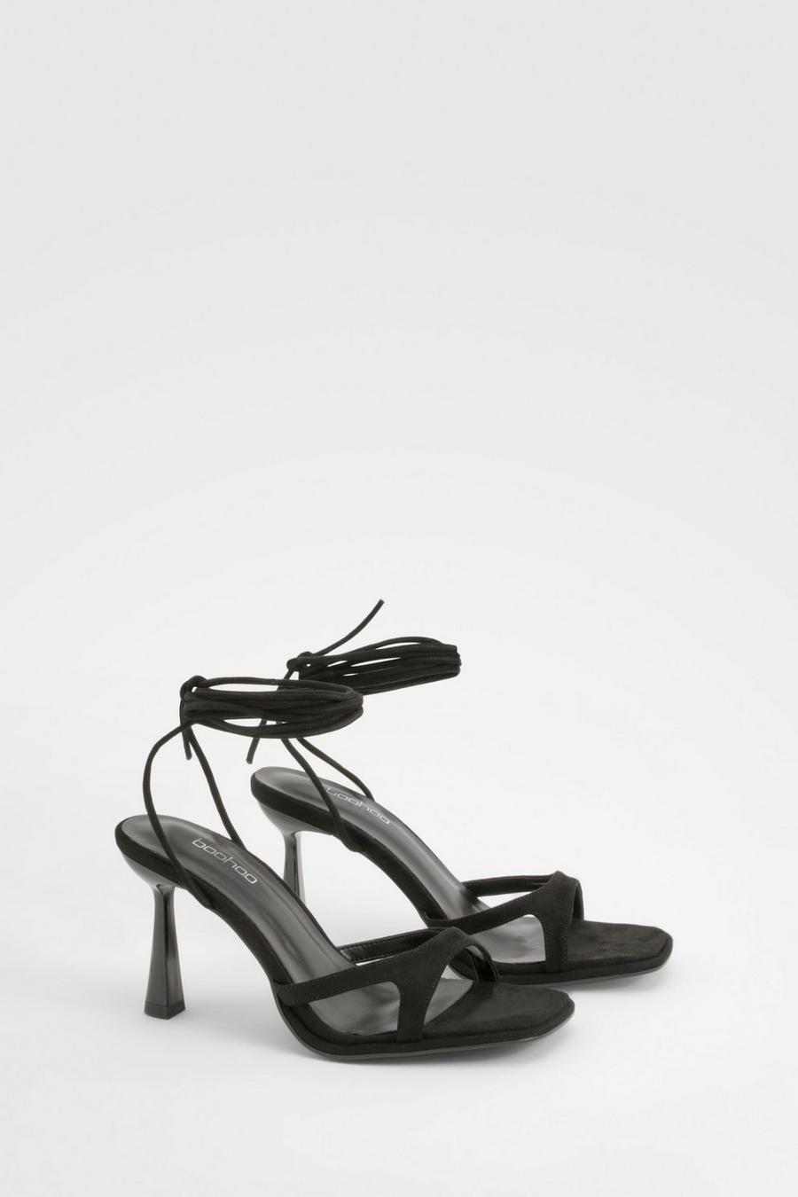 Black Wide Width Strappy Cut Out Heels image number 1