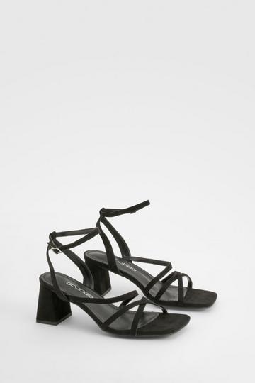 Wide Width Asymmetric Strappy Low Block Heels black