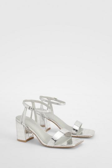 Silver Metallic Croc Two Part Block Heels