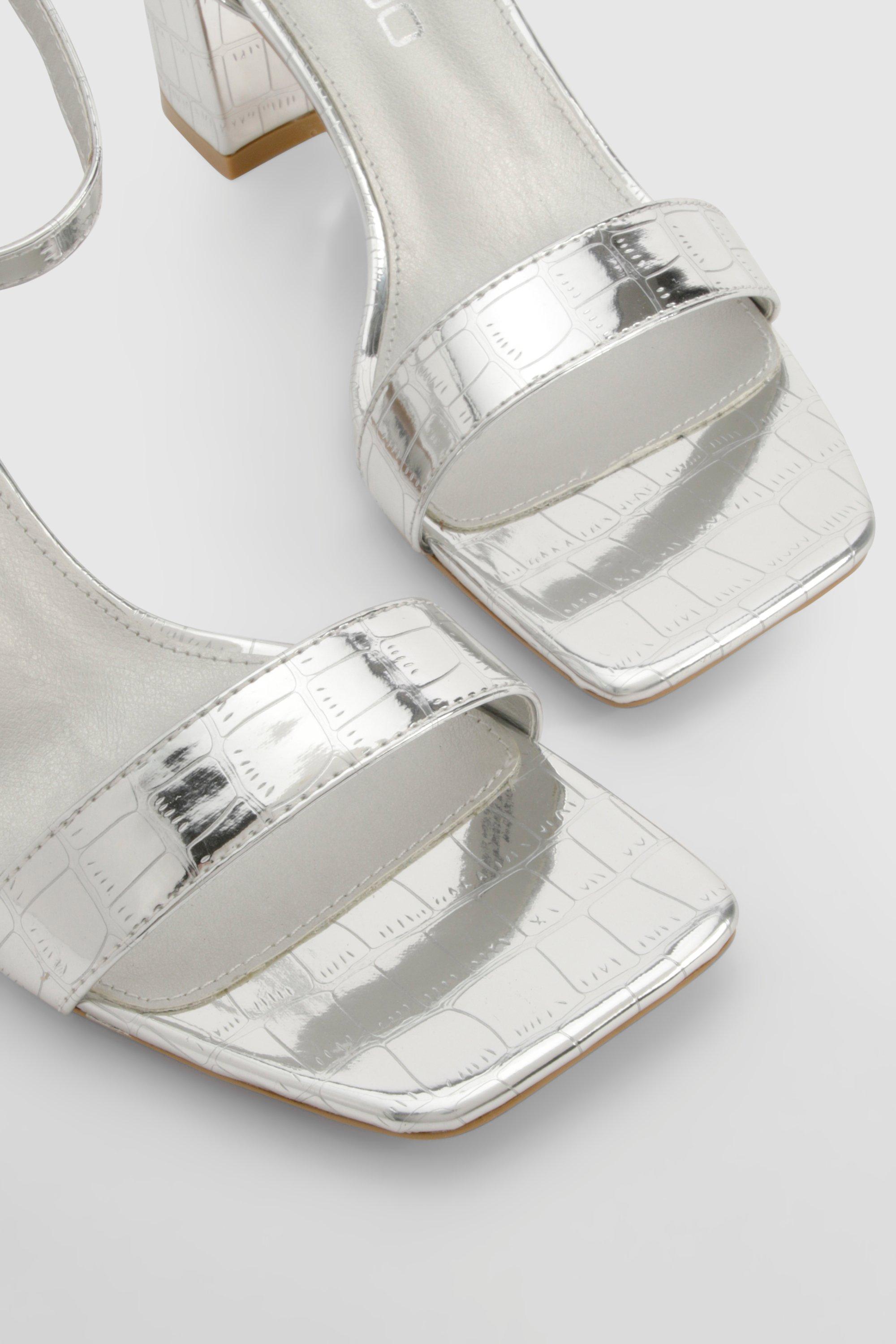 Metallic Croc Two Part Block Heels boohoo NZ