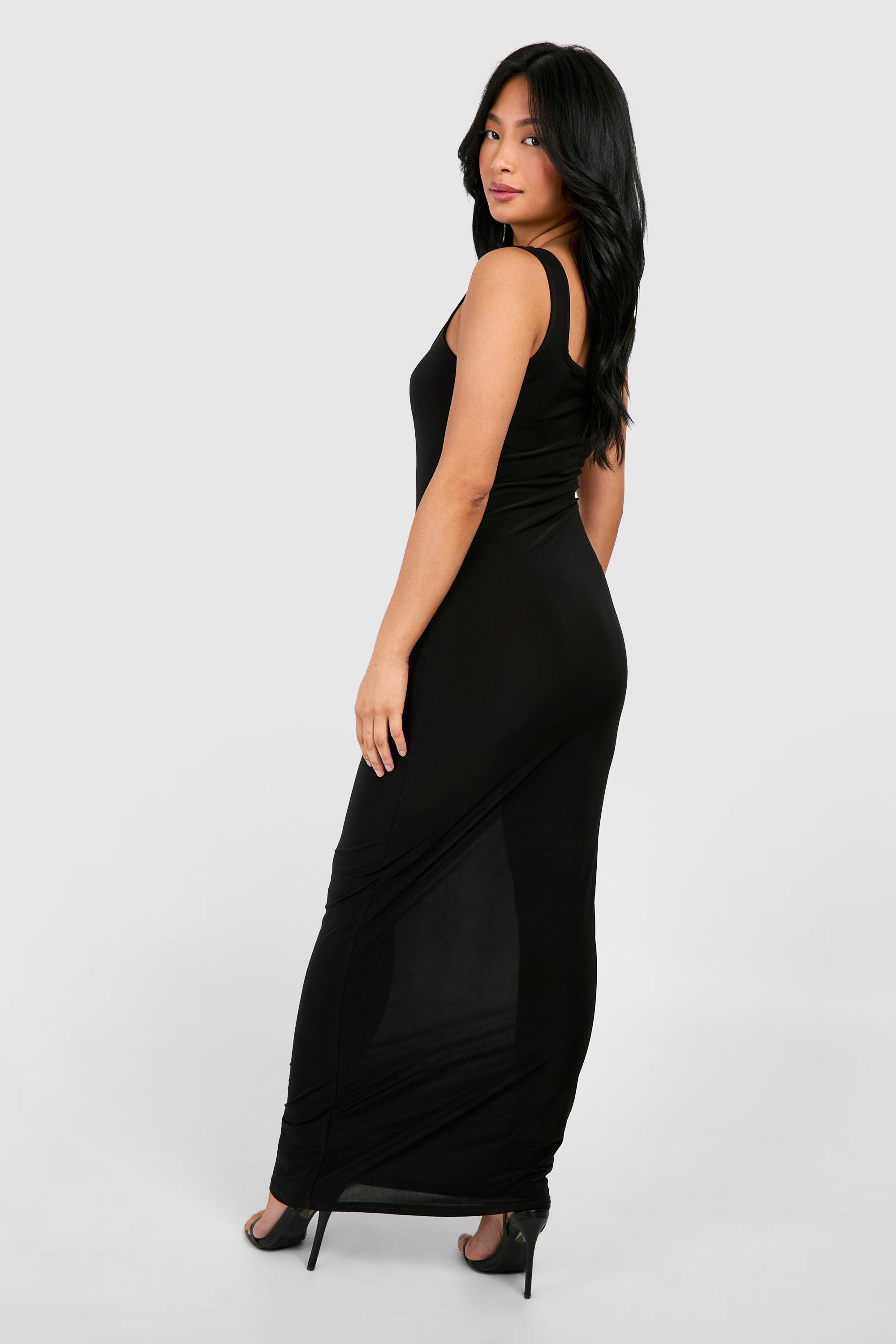 Petite Square Neck Wide Strap Slinky Maxi Dress