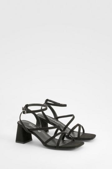 Asymmetric Strappy Low Block Heels black