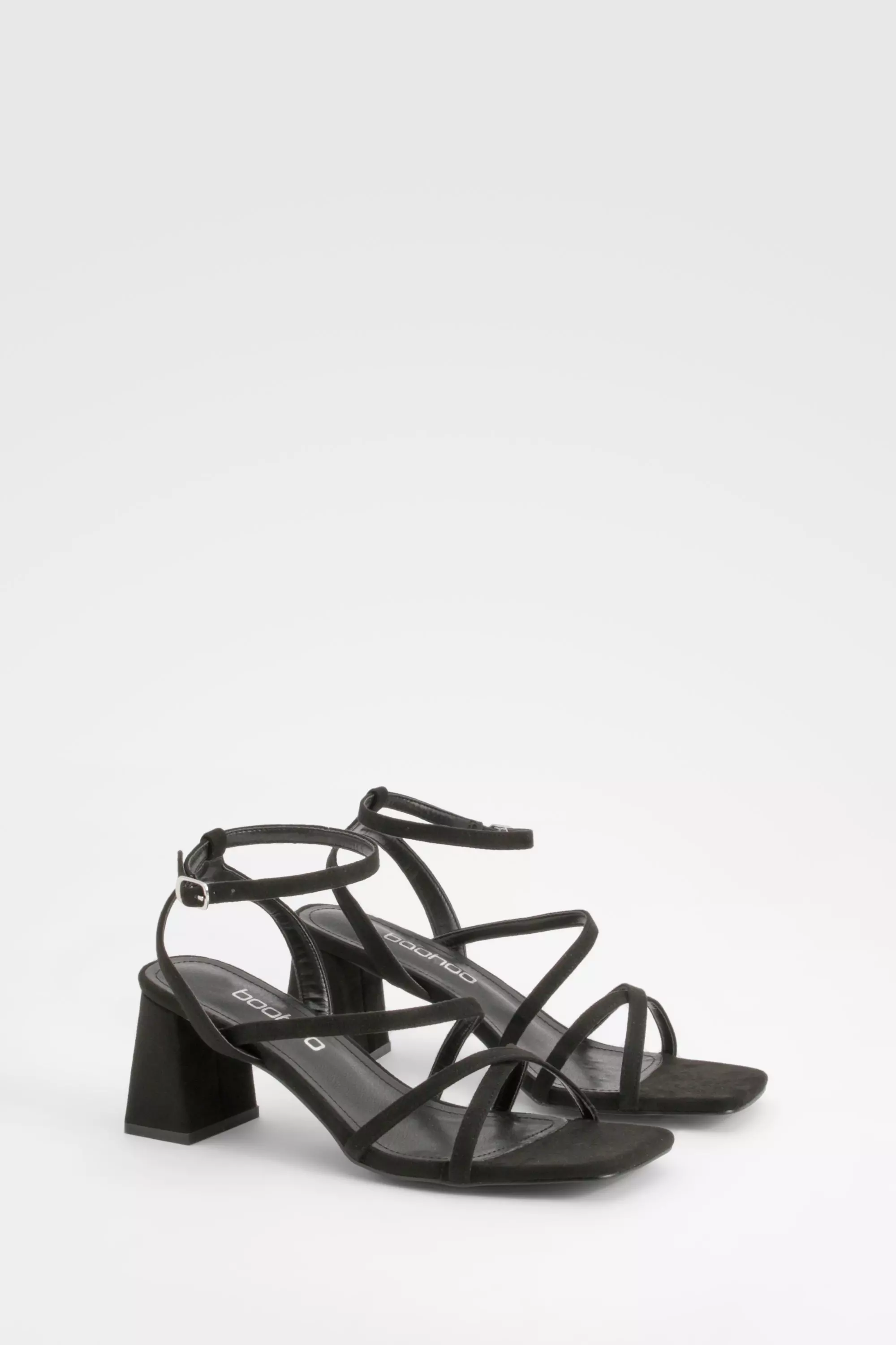 Black Asymmetric Strappy Low Block Heels alternative image