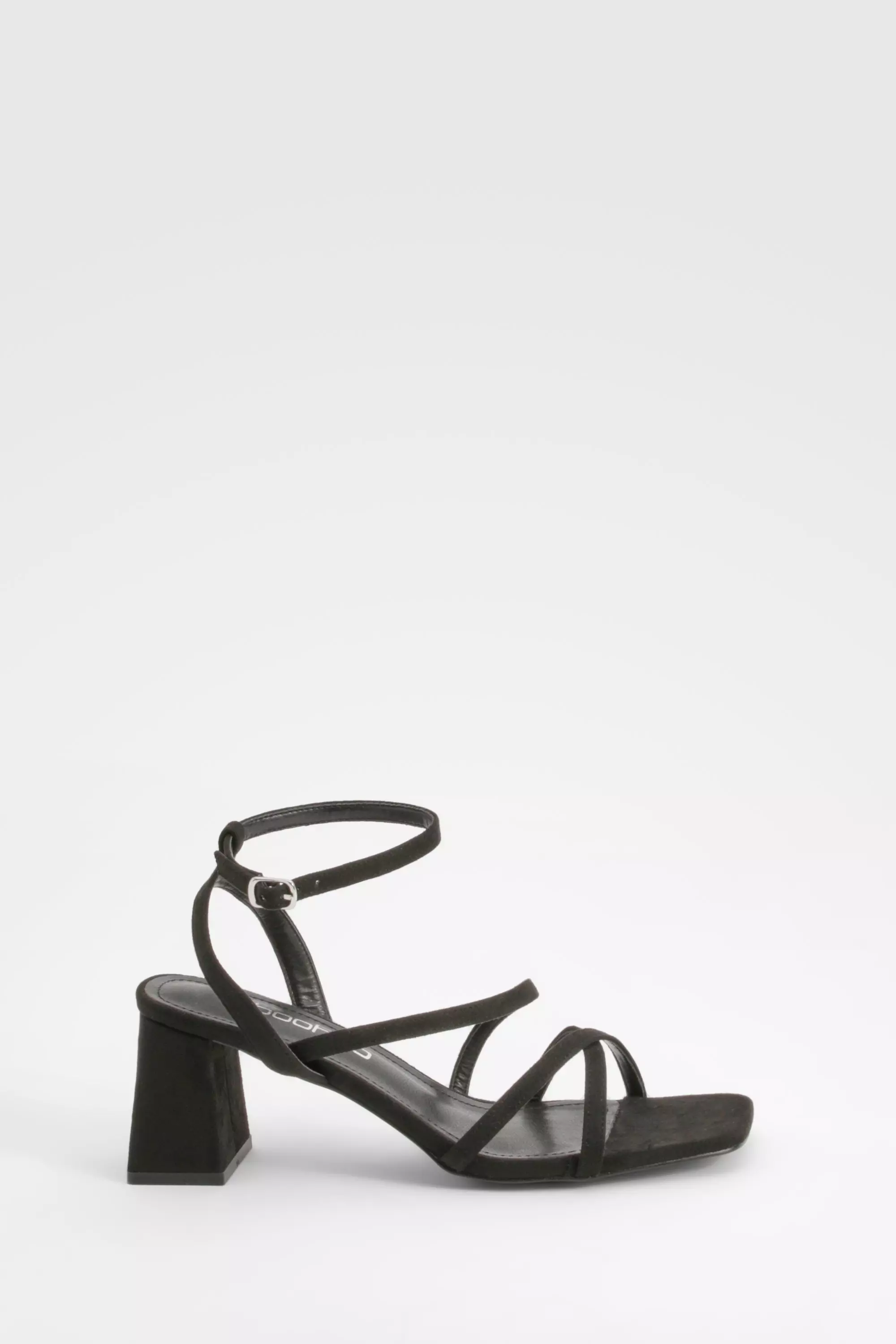 Black Asymmetric Strappy Low Block Heels alternative image