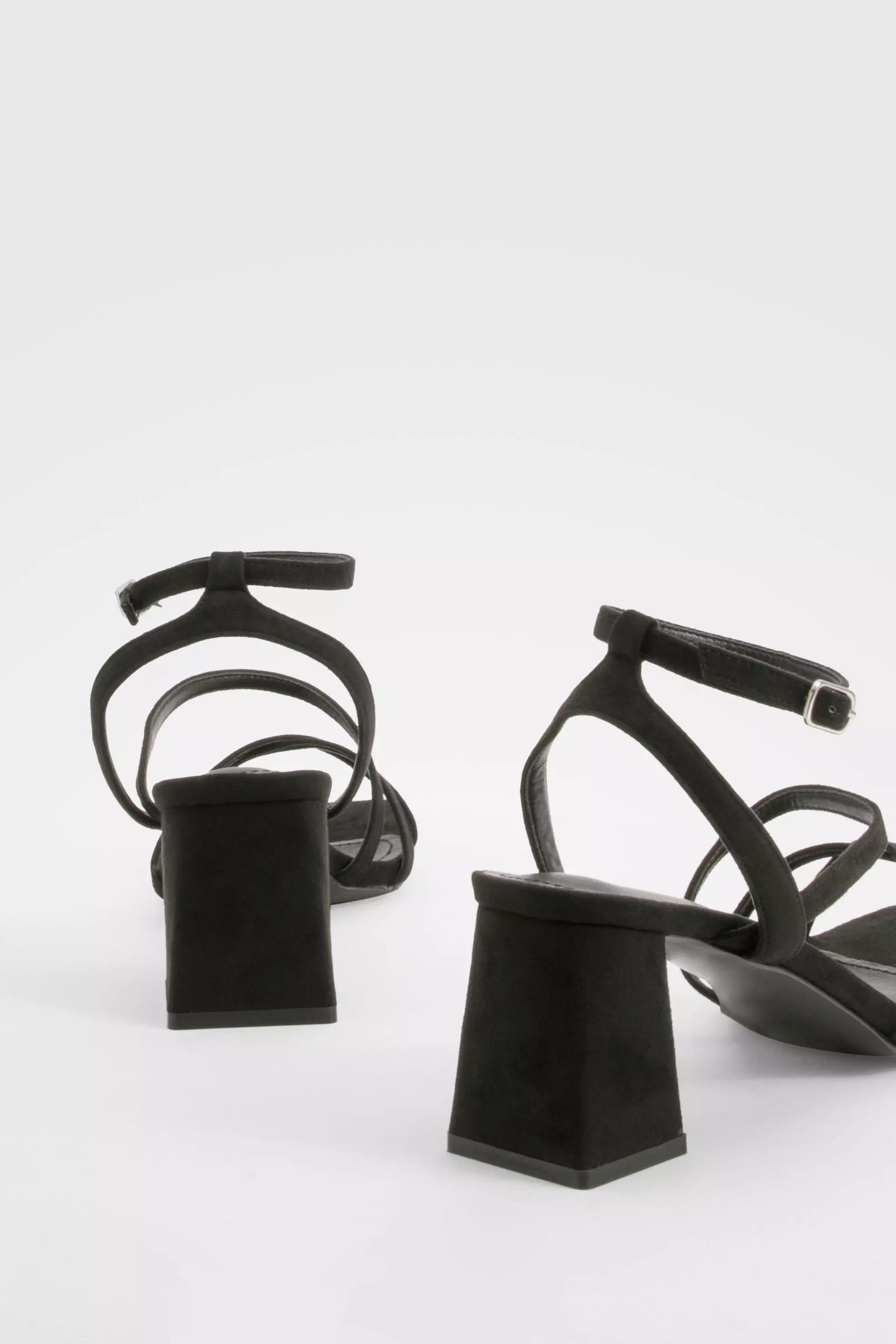 Black Asymmetric Strappy Low Block Heels alternative image