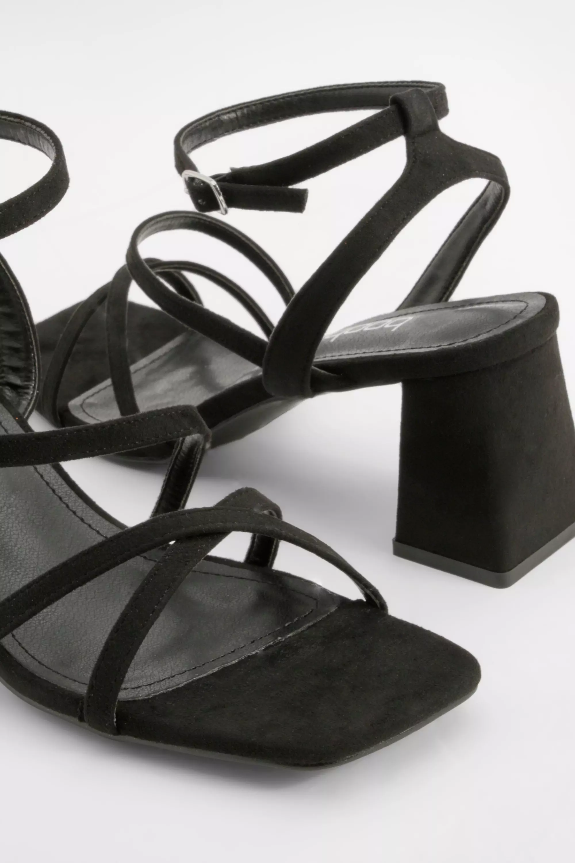 Black Asymmetric Strappy Low Block Heels alternative image