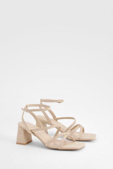 Asymmetric Strappy Low Block Heels nude