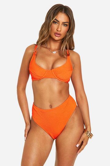 Crinkle High Waisted Bikini Brief coral