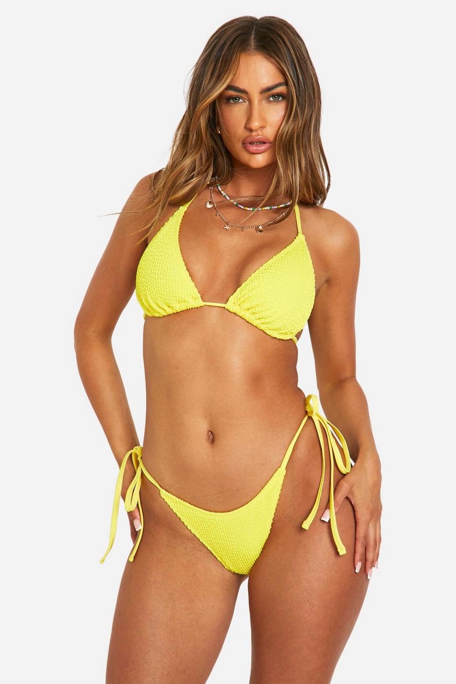 Top bikini a triangolo effetto goffrato, Yellow