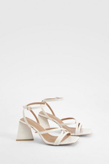 Wide Width Flared Heel Crossover Sandals white