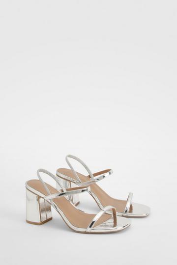 Wide Fit Elasticated 2 Part Block Heels silver