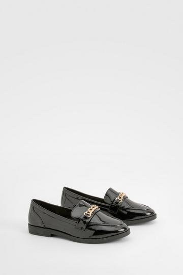 Patent Chain Trim Loafers black