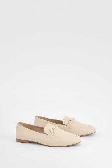 Wide Fit Round Toe Single Bar Trim Loafers nude