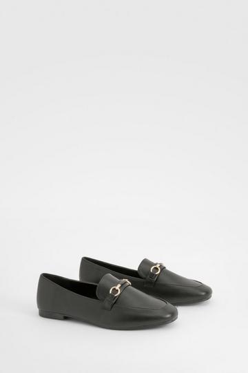 Wide Width Round Toe Single Bar Trim Loafers black