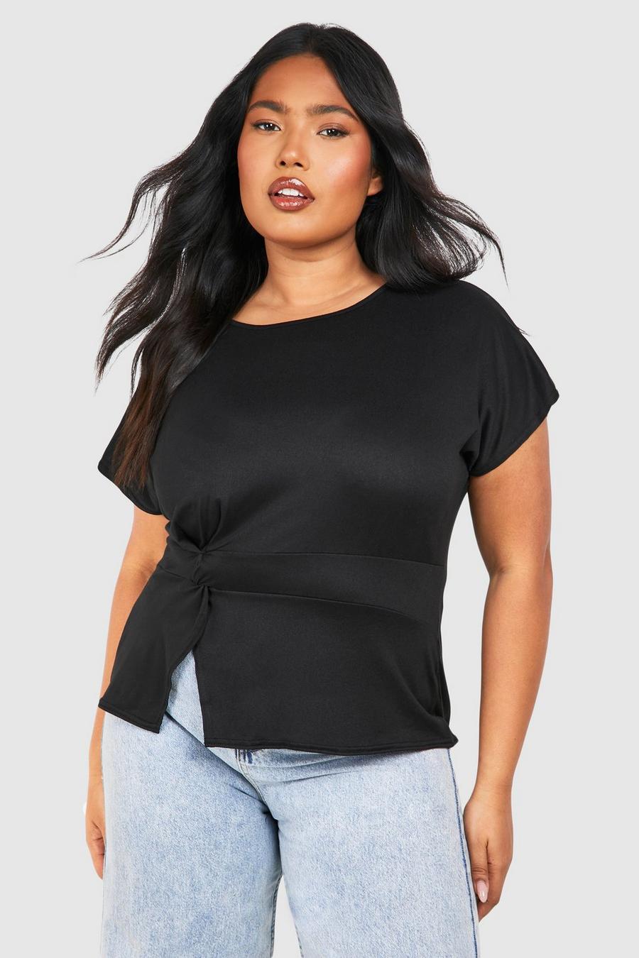 T-shirt Plus Size super morbida con nodo, Black