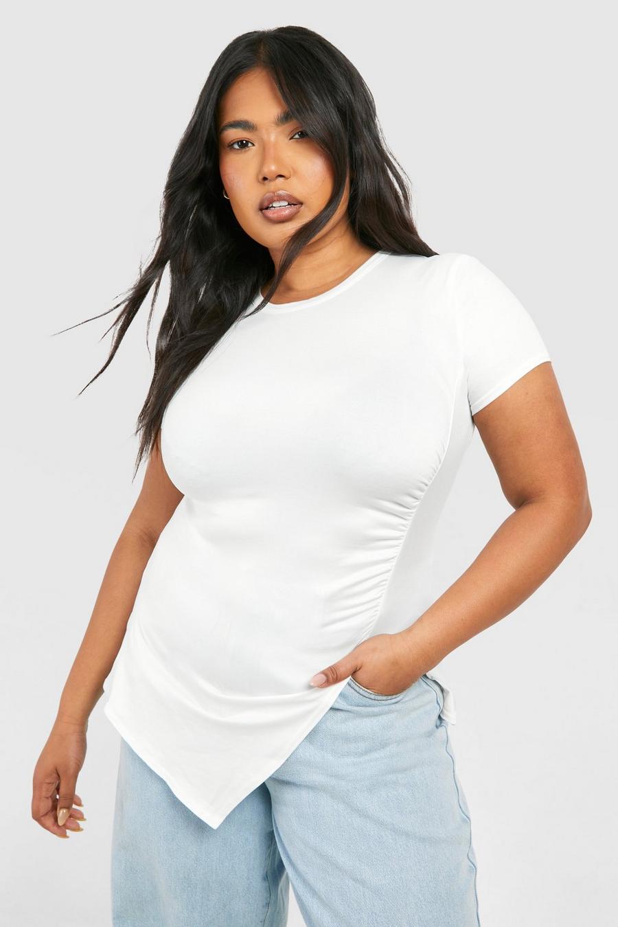 White Plus Mjuk t-shirt med asymmetrisk kant image number 1
