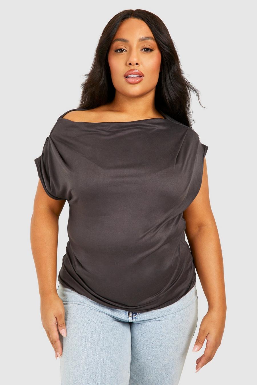 T-shirt Plus Size super morbida drappeggiata con ruches, Charcoal image number 1