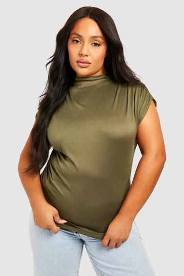 Plus Super Soft Ruched Drape Front T-shirt khaki