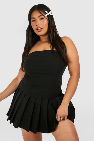 Plus Bandeau Pleated Mini Dress black