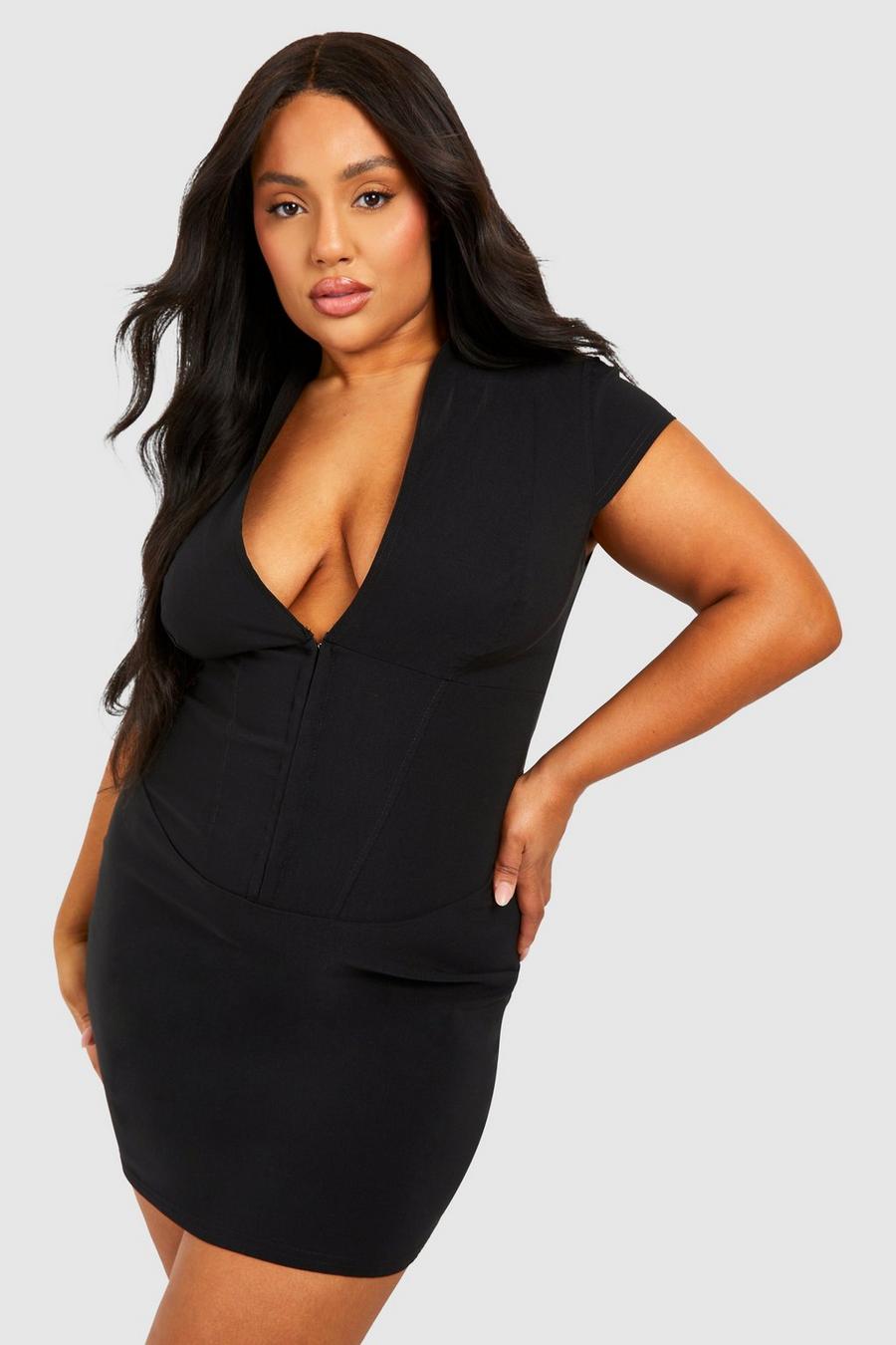 Black Plus Corset Hook And Eye Bodycon Dress image number 1