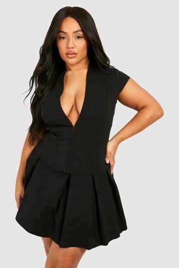 Plus Hook And Eye Cap Sleeve Corset Top black