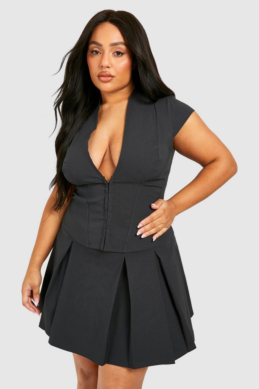 Top a corsetto Plus Size con maniche ad aletta e asole, Charcoal