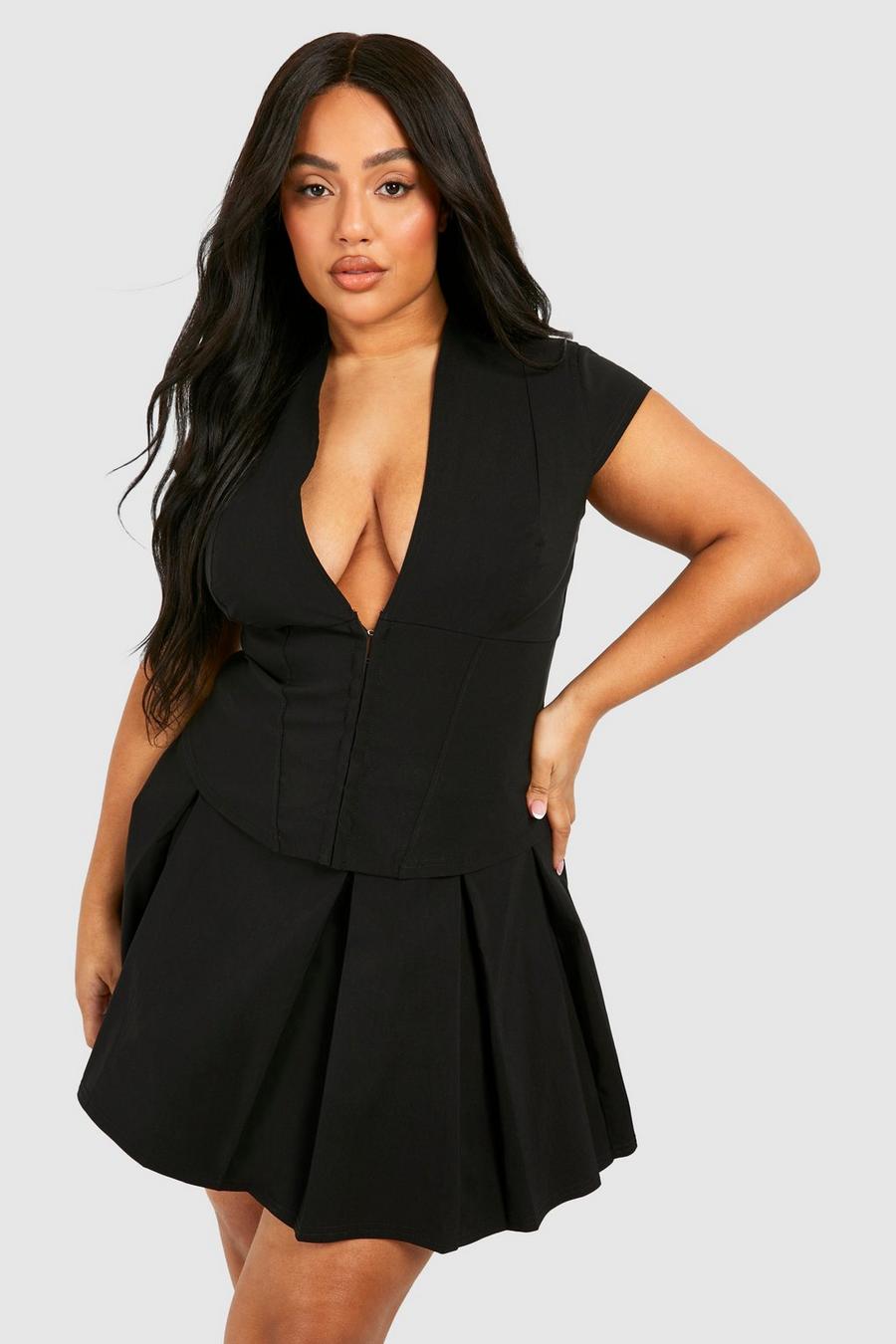 Grande taille - Mini-jupe plissée, Black image number 1