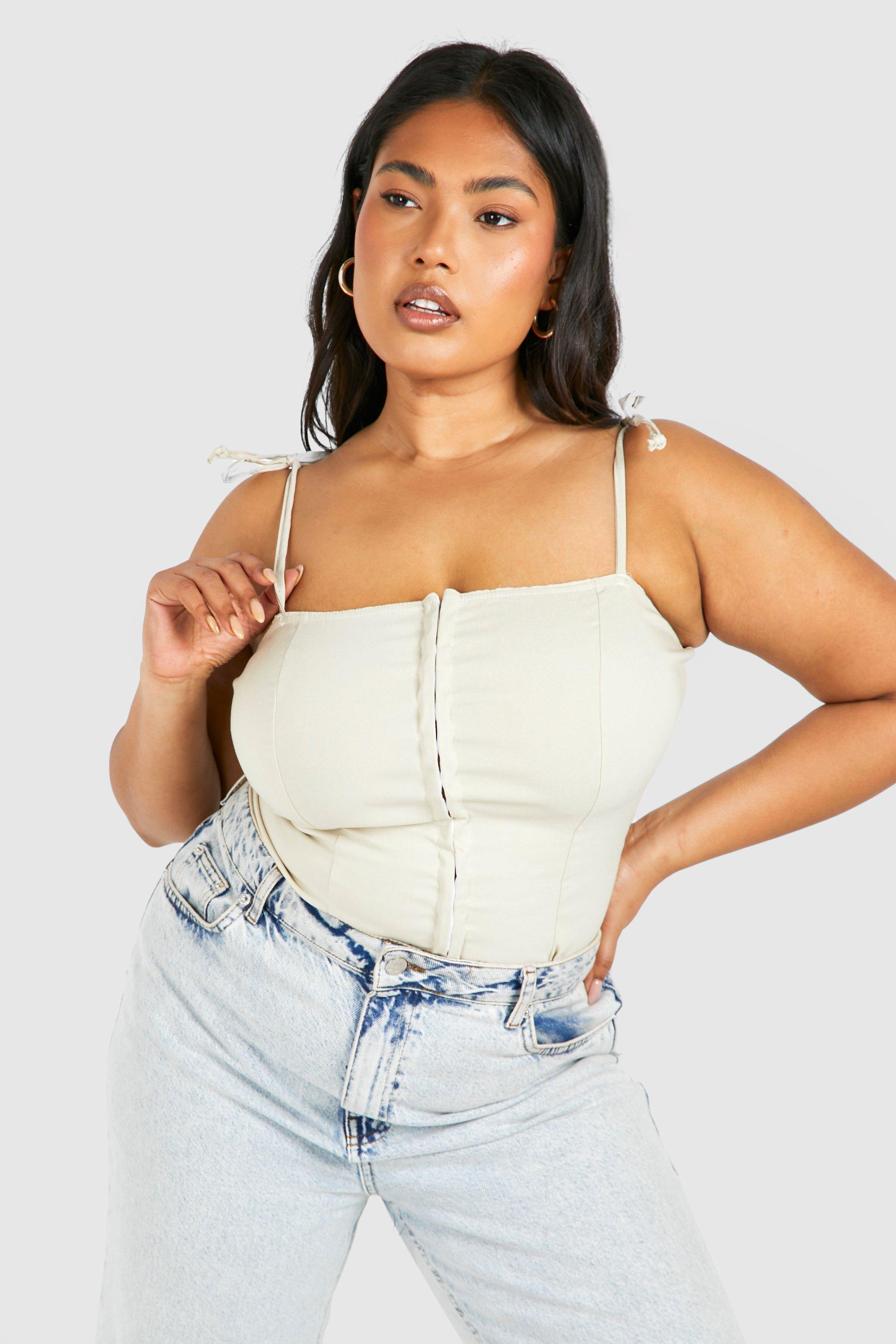 Women's Plus Bengaline Hook And Eye Corset Shirt Top