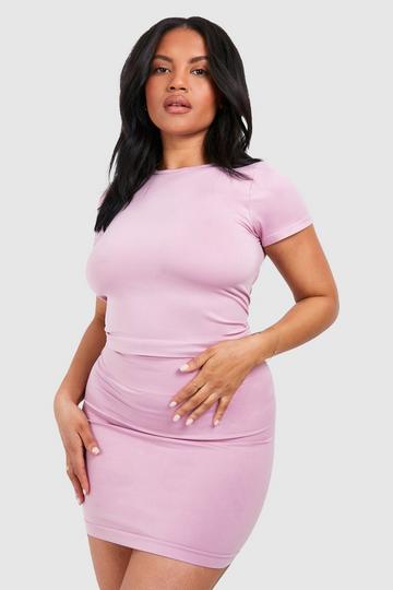 Plus Supersoft Premium Seamless Seam Detail Open Back Top pink