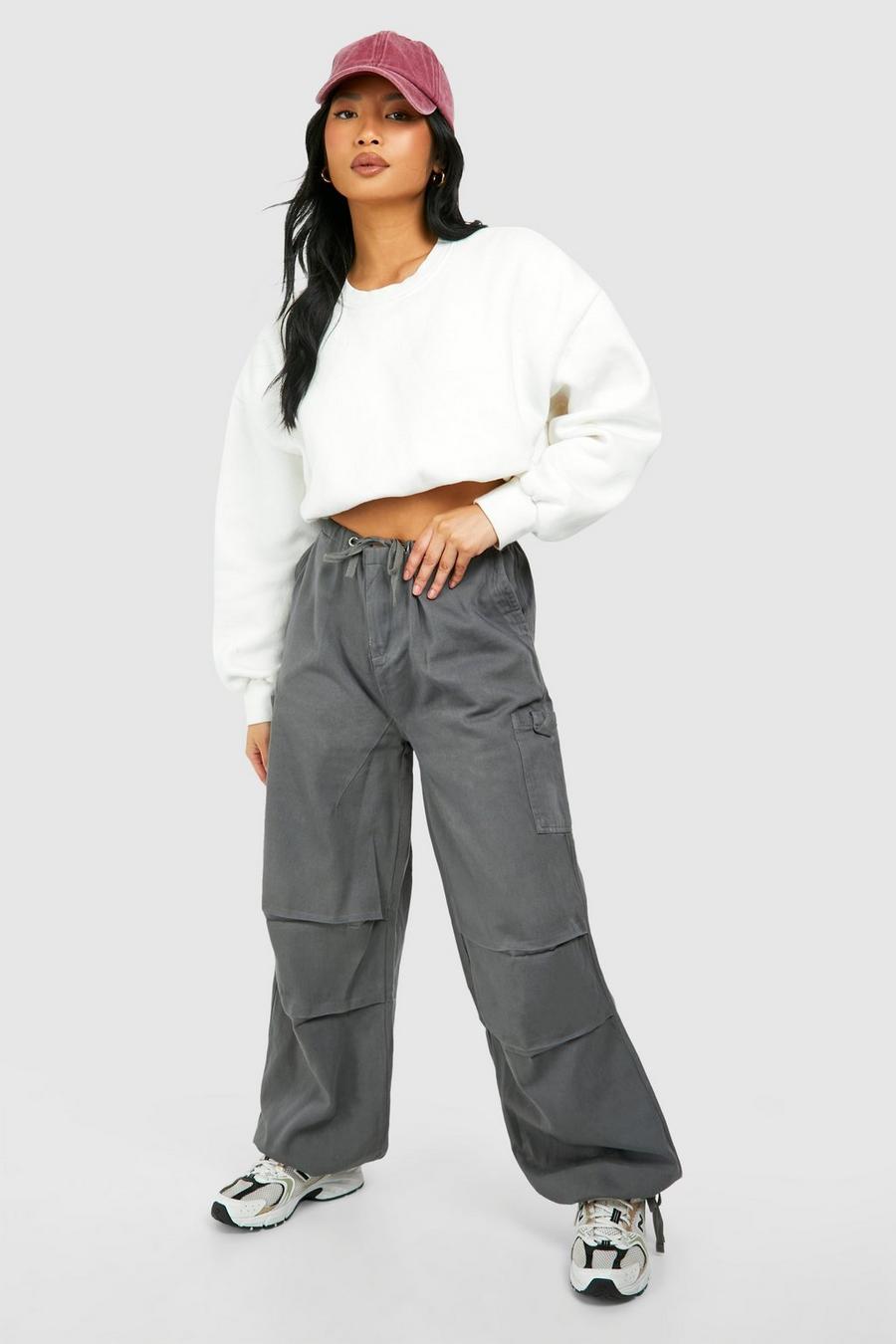 Charcoal Petite Washed Tie Waist Cargo Pants image number 1