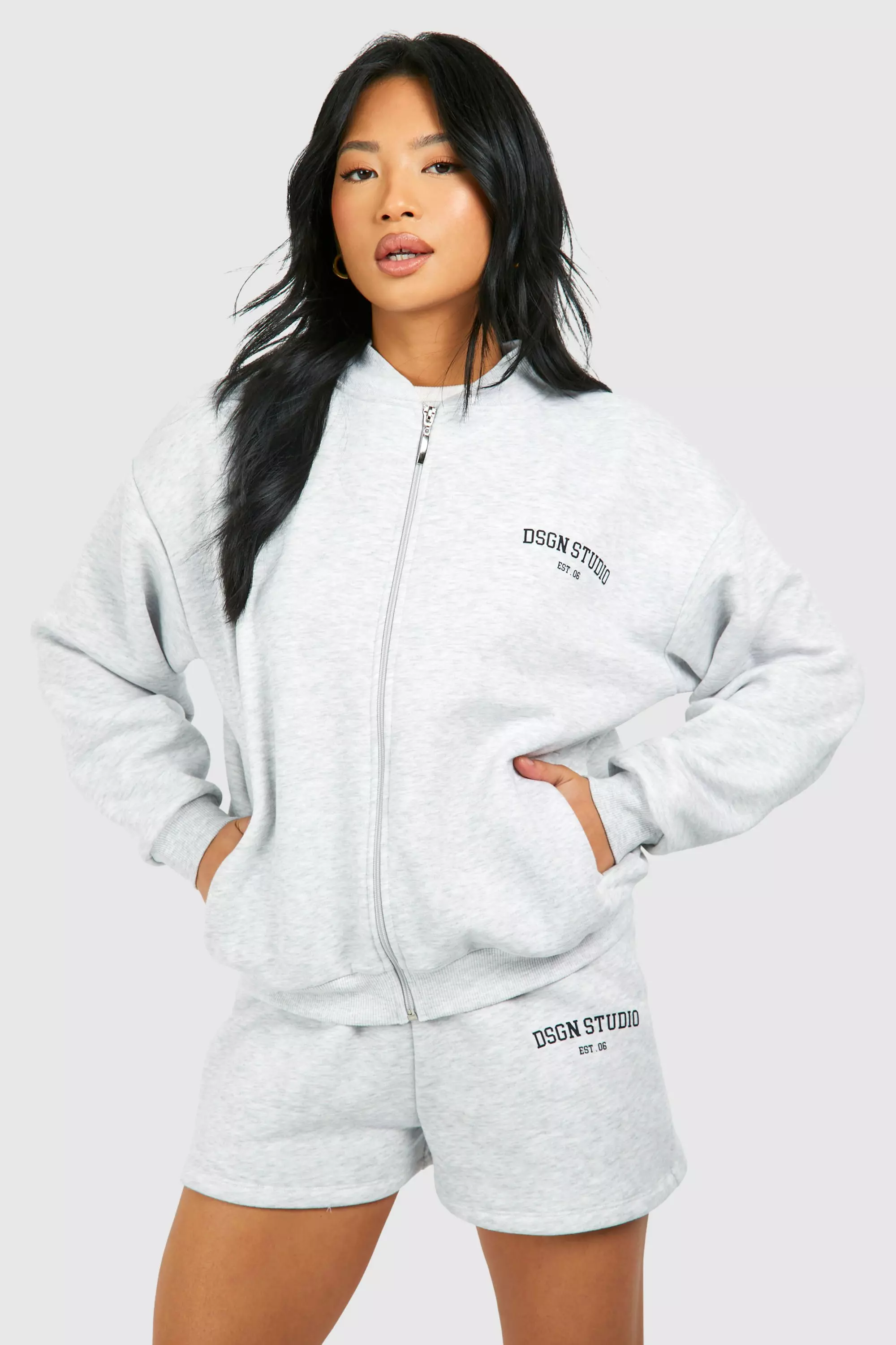 Grey Petite Dsgn Bomber Short Tracksuit صورة بديلة