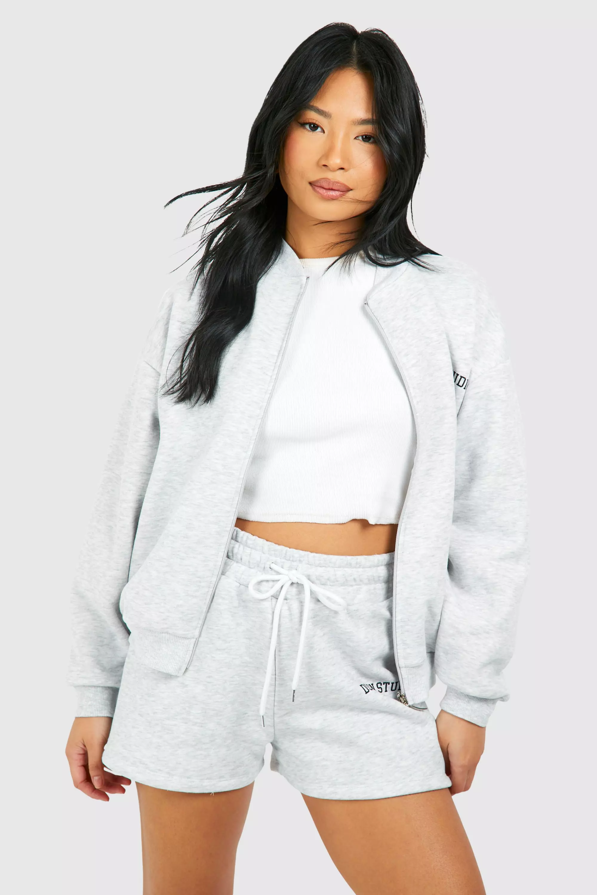 Grey Petite Dsgn Bomber Short Tracksuit صورة بديلة