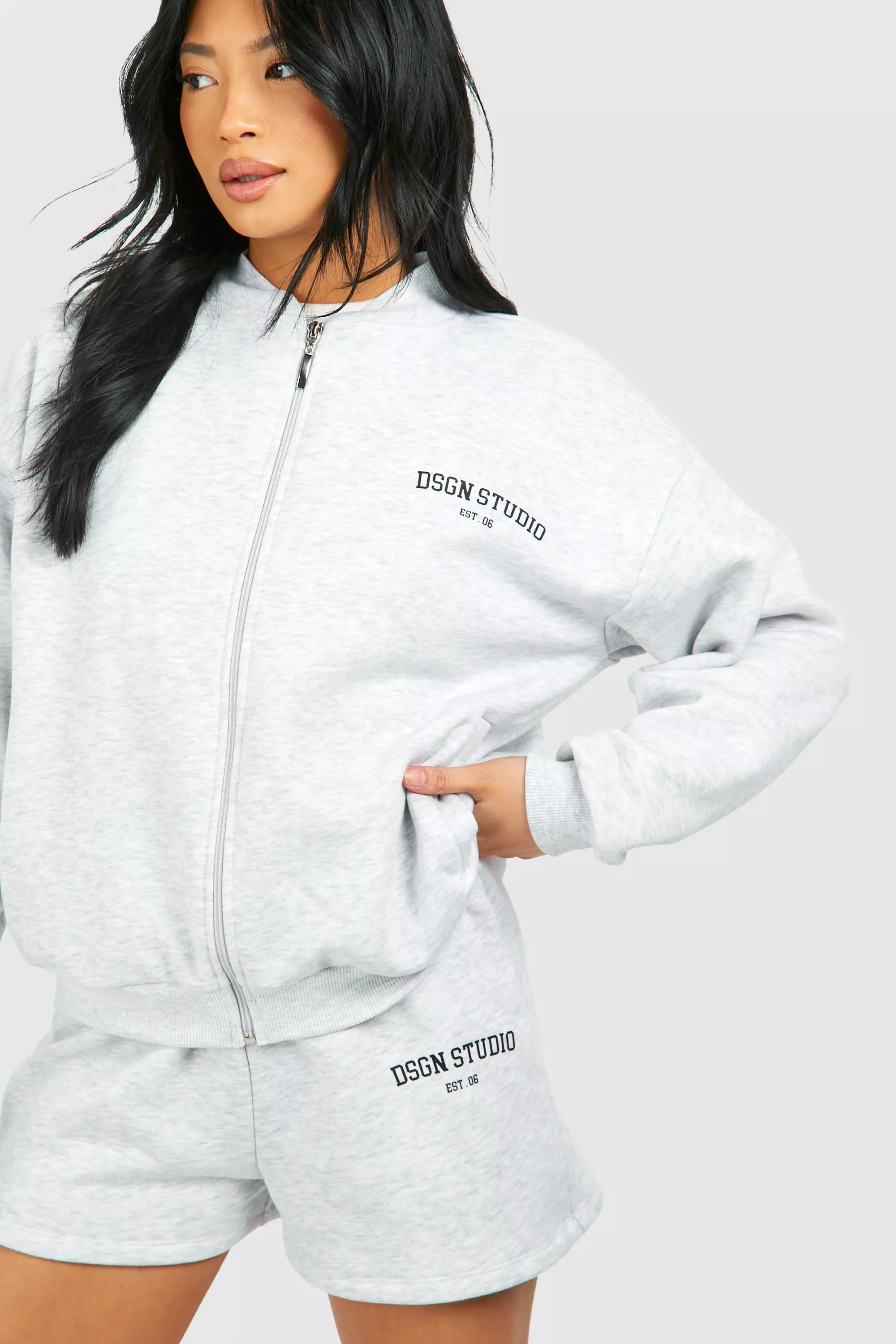 Grey Petite Dsgn Bomber Short Tracksuit صورة بديلة