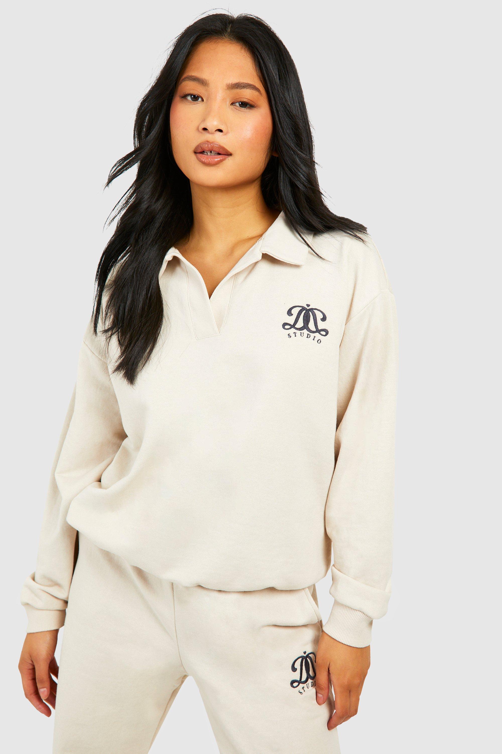 Petite Rugby Sweatshirt Embroidered Tracksuit boohoo NO