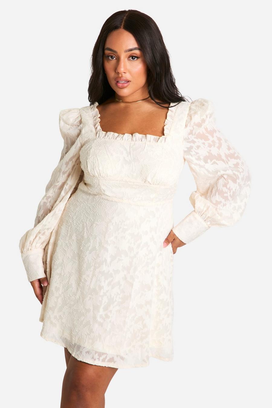 Grande taille - Robe champêtre corset courte texturée, Cream