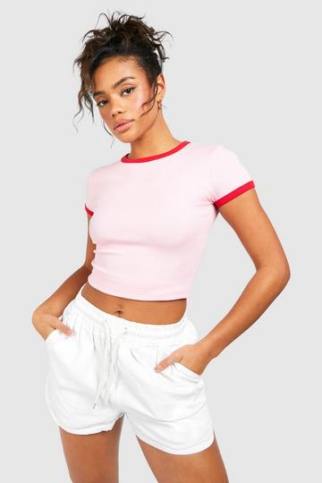 Premium Contrast Rib Cap Sleeve Top baby pink