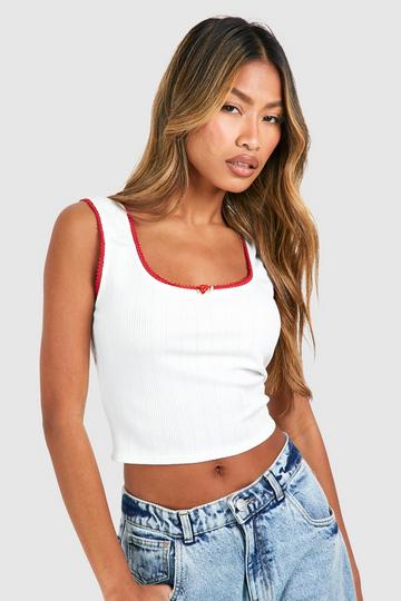 Lace Trim Ribbed Cap Sleeve T-shirt white