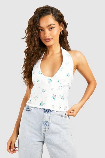 Ditsy Floral Bengaline Halter Corset white