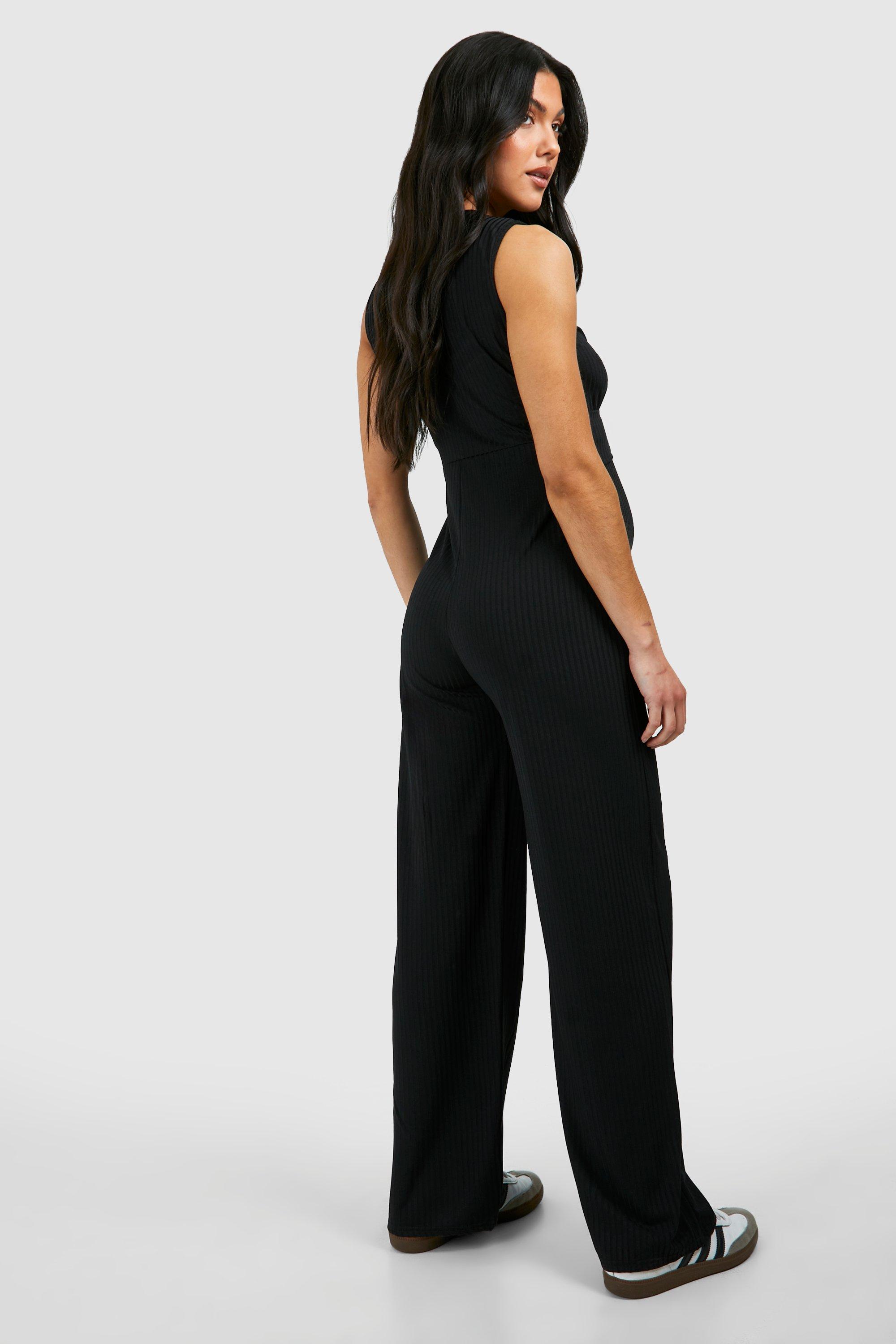 Umstandsmode armelloser gerippter Loungewear Jumpsuit mit Knoten Detail