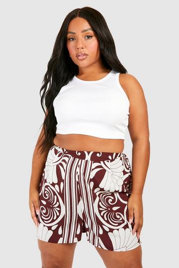 Plus Abstract Flippy Shorts dark brown