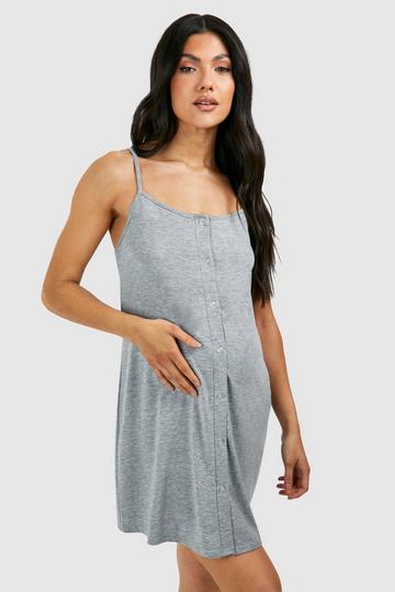 Maternity Button Down Strappy Nightgown grey marl