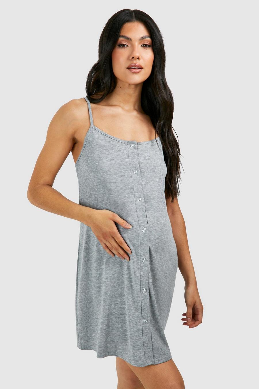 Grey marl Maternity Button Down Strappy Nightgown