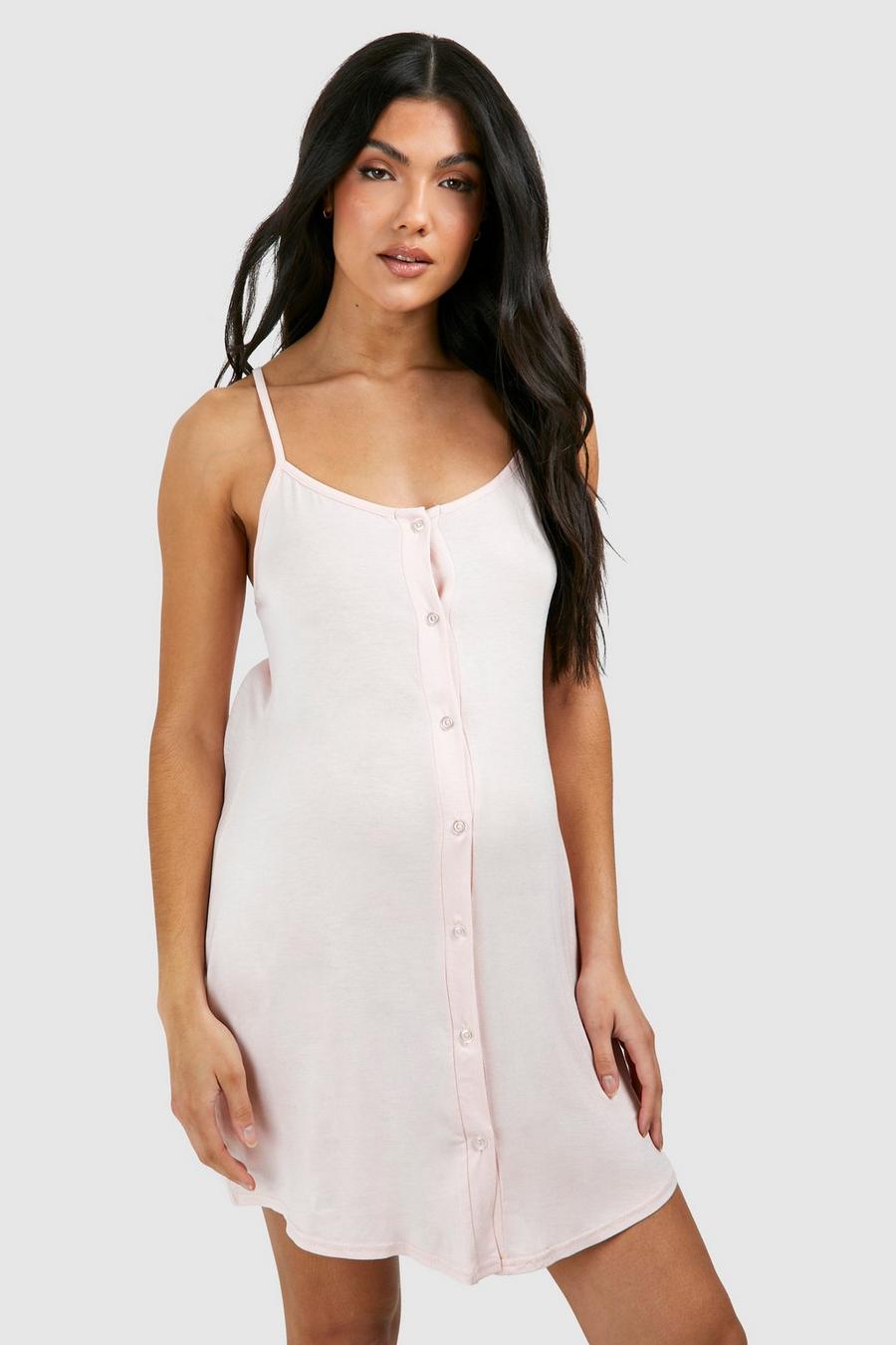 Light pink Maternity Button Down Strappy Nightgown