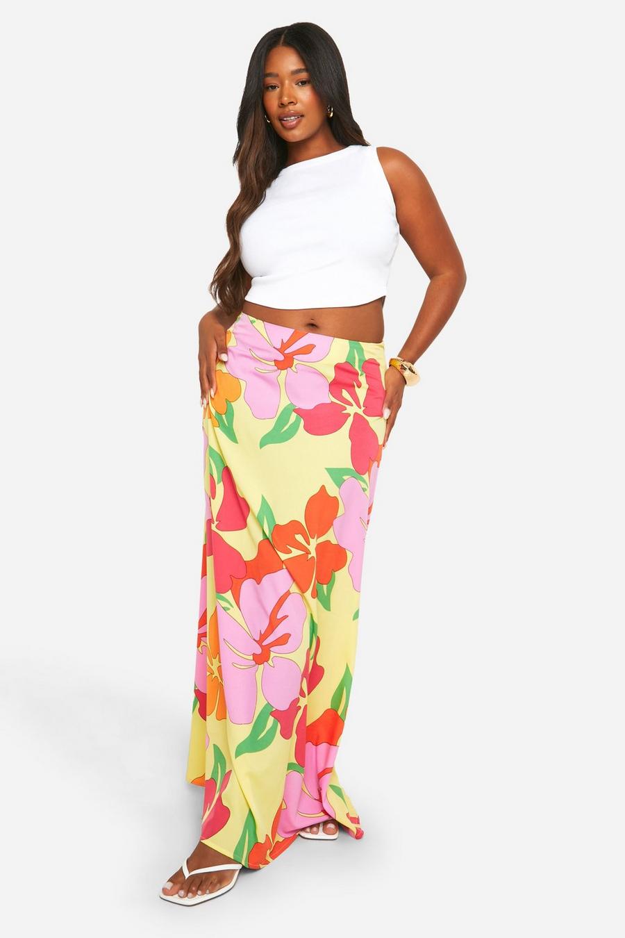 Plus Floral Maxi Slip Skirt 1
