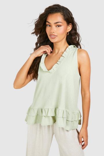 Crinkle Textured Plunge Tiered Cami sage