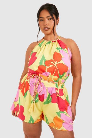 Plus Floral Belted Playsuit floral