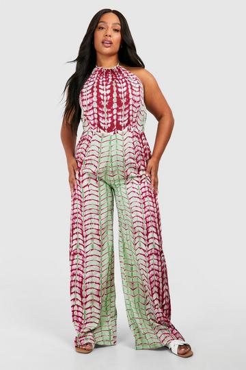 Plus Tie Dye Halterneck Jumpsuit pink